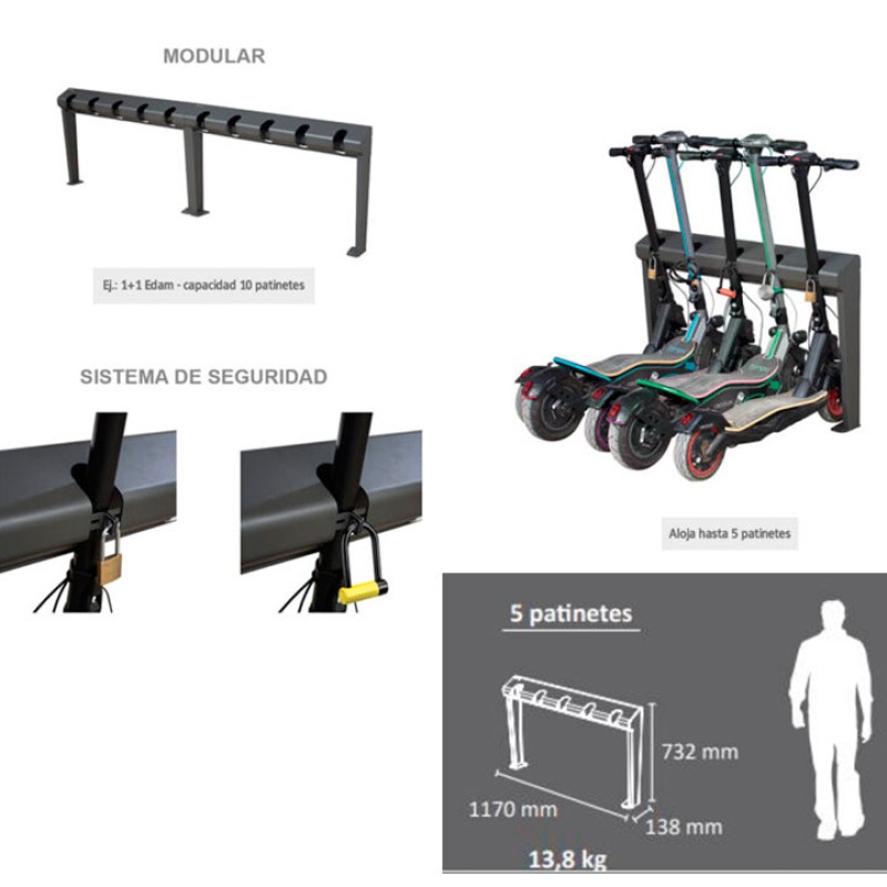 Aparcapatinets EDAM | 5 Places de Seguretat | Acer Galvanitzat